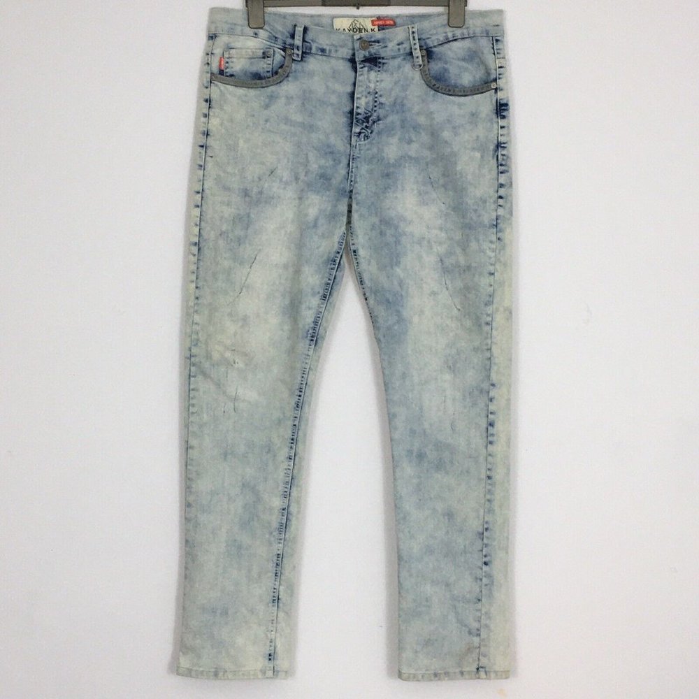 Kayden K Jeans Los Angeles Mens 34/32 Distressed Acid Wash Tapered Cotton Blend